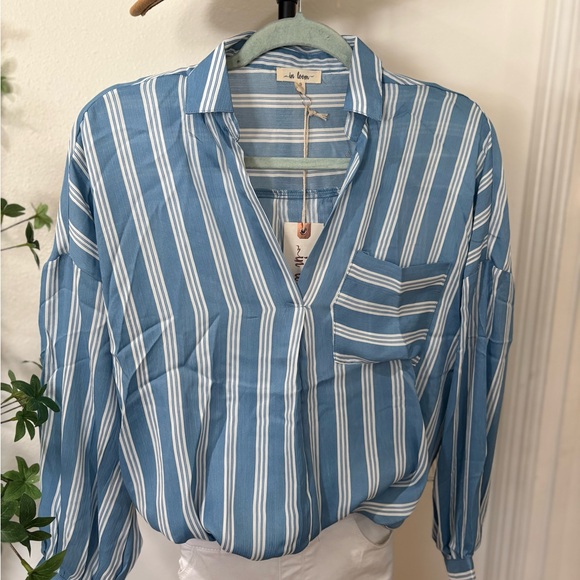 In loom Blue and White Striped Shirt - Picture 3 of 4
